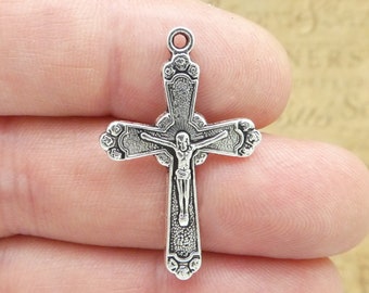 6 Silver Crucifix Cross Charm Pendant by TIJC SP1801