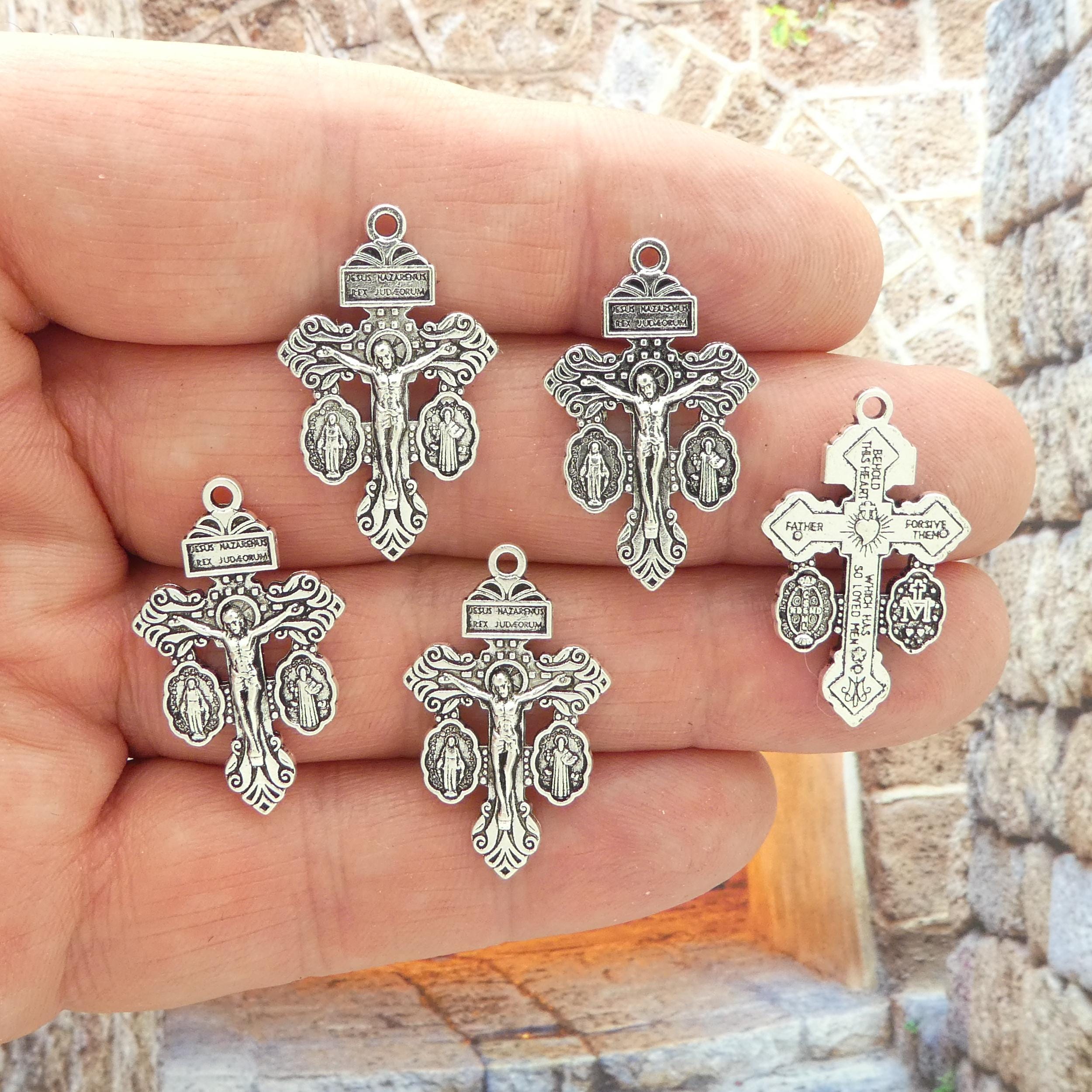 アクセサリー Garni/Silver Vintage Cross PD Bulk 20 Silver Pardon Crucifix Charms: Pewter Rosary Parts SP2257B