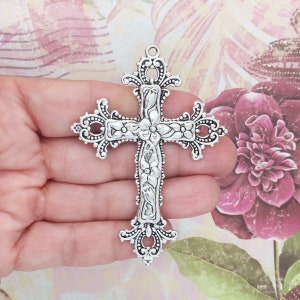 2 Silver Cross Charm Pendant 76x55mm by TIJC SP0991