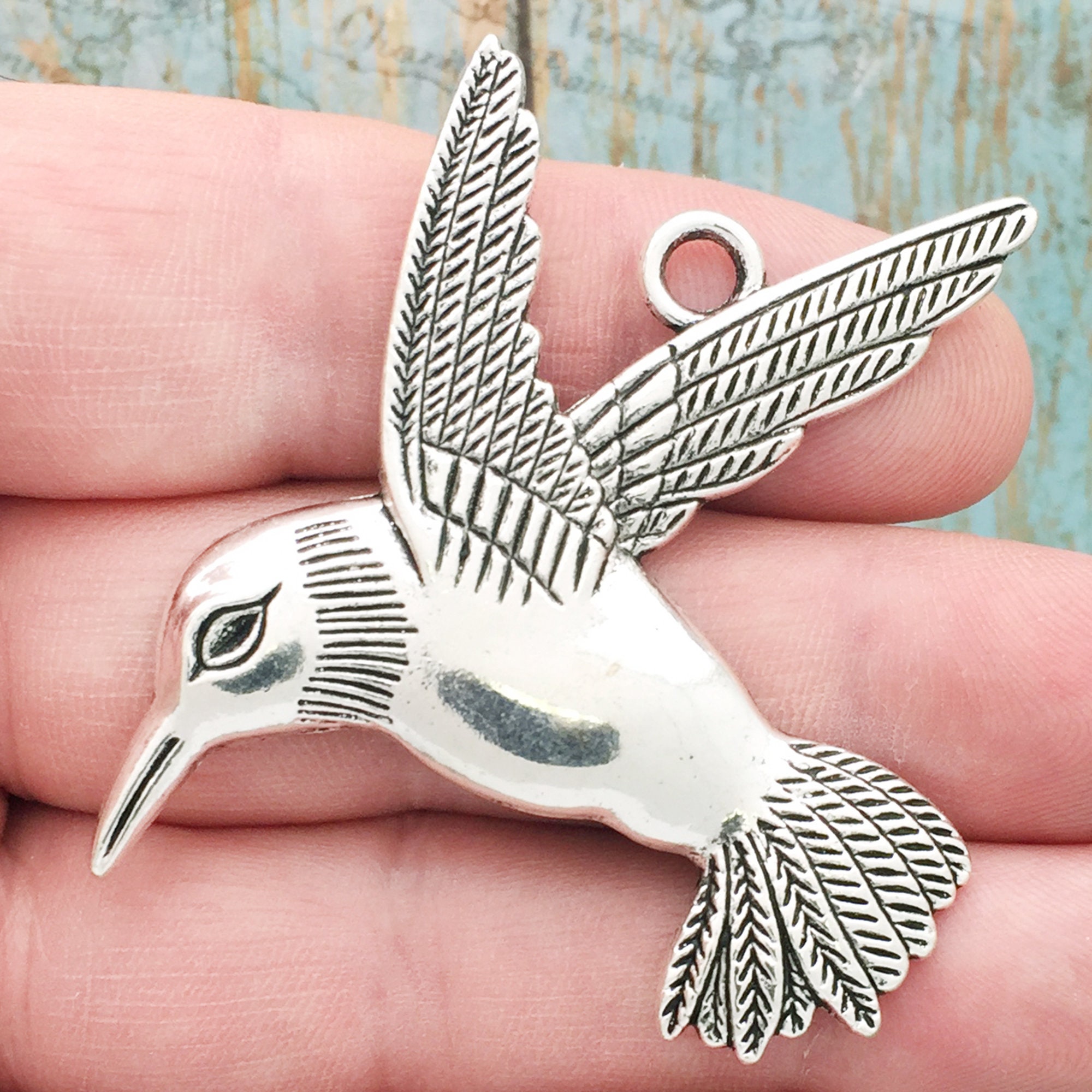 1 Silver Hummingbird Pendant Extra Large by TIJC SP0806 Etsy