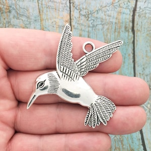 Bulk 4 Silver Hummingbird Charm Pendant 61x66mm by TIJC SP0806B