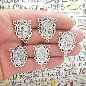 Bulk 8 Silver Miraculous Medal Rosary Centerpiece by TIJC SP2247B