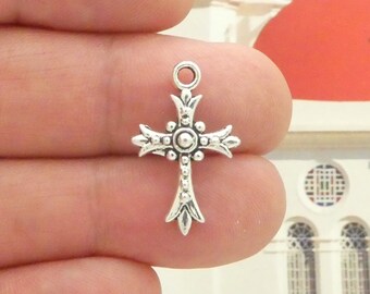 BULK 40 Silver Orthodox Cross Charm 24x15mm by TIJC SP1406B