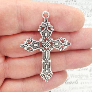 3 Ornate Cross Charm Pendant Silver by TIJC SP1844