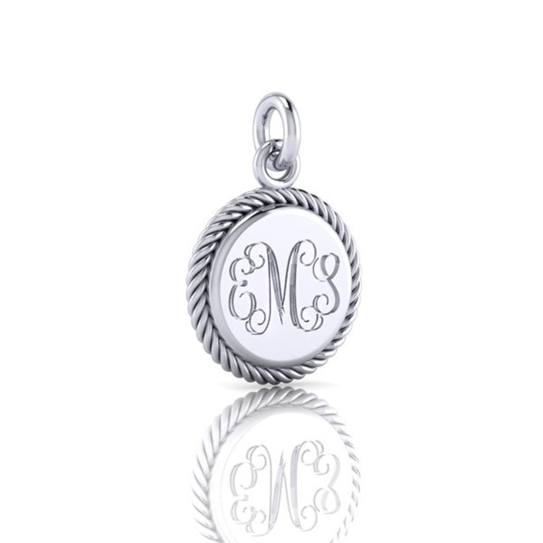 Personalized Round Sterling Silver Engraved Monogram Charm Pendant 07953in