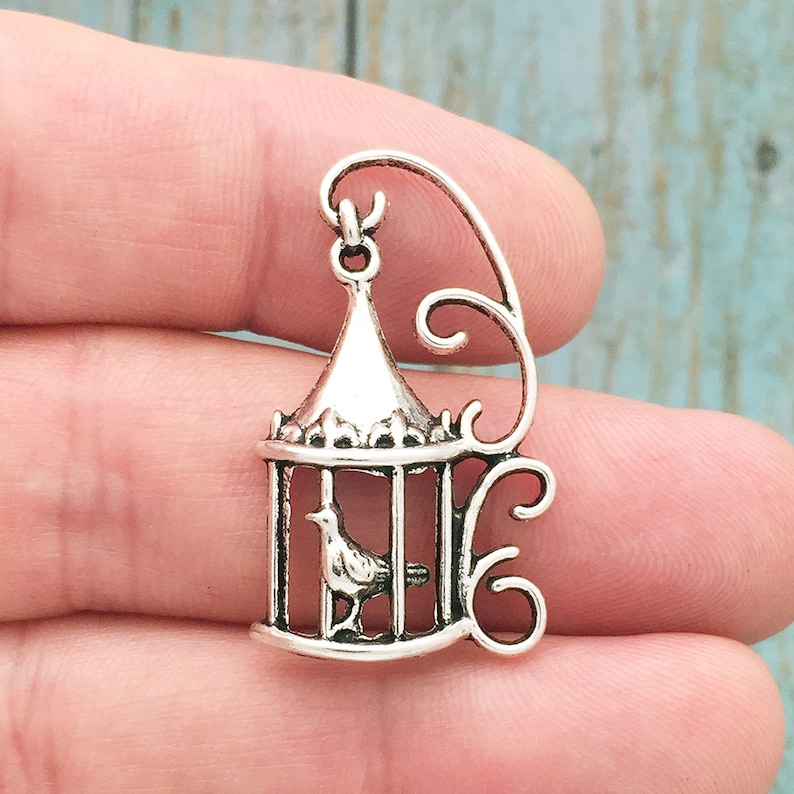 5 Bird Cage Charm Silver by TIJC SP0260 Etsy