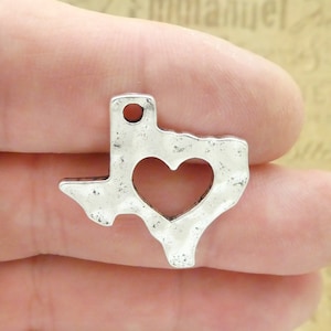 BULK 12 Silver Texas Charm Pendant with Open Heart 28x27mm by TIJC SP1937B