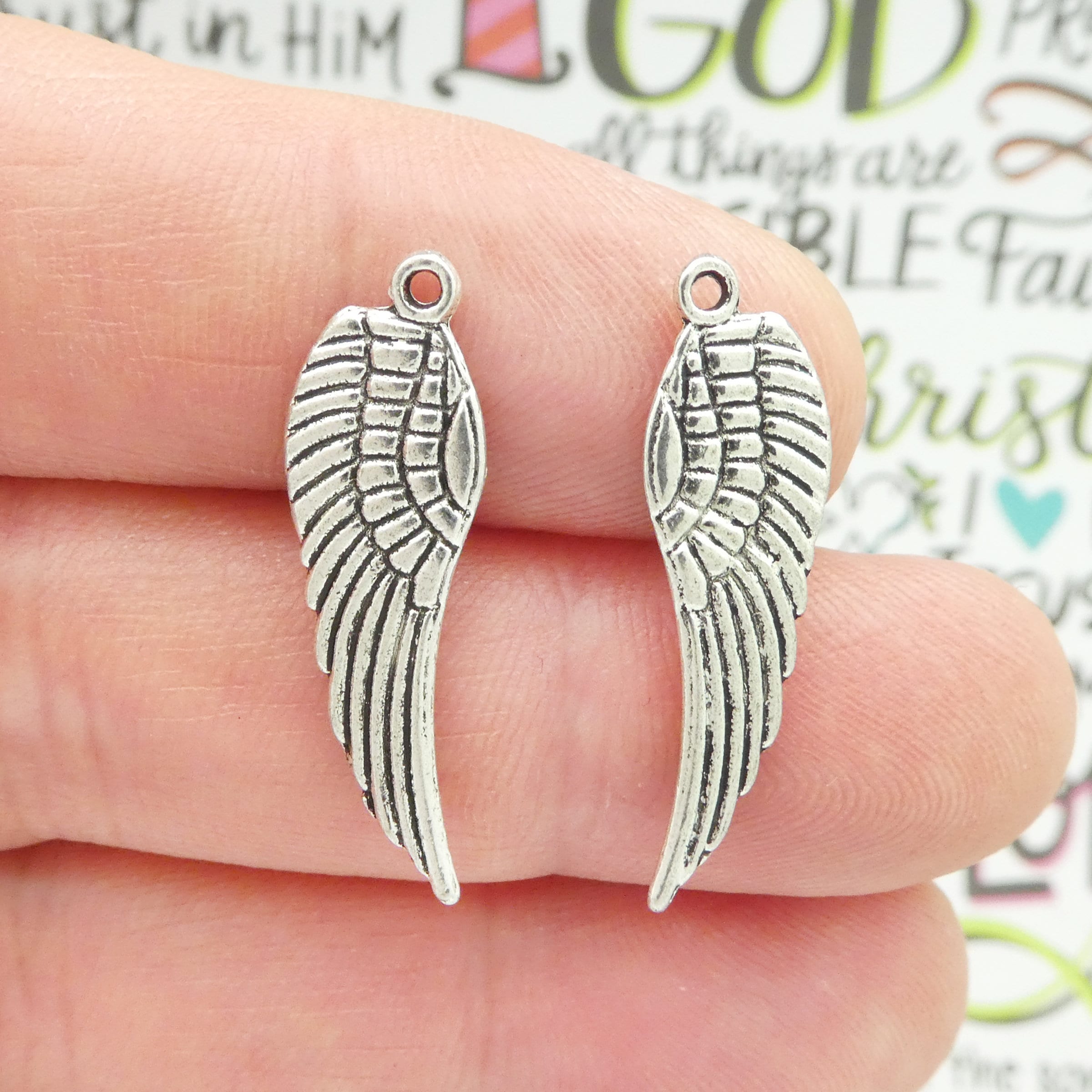 8 Silver Angel Wing Charm Pendant by TIJC SP0048 - Etsy