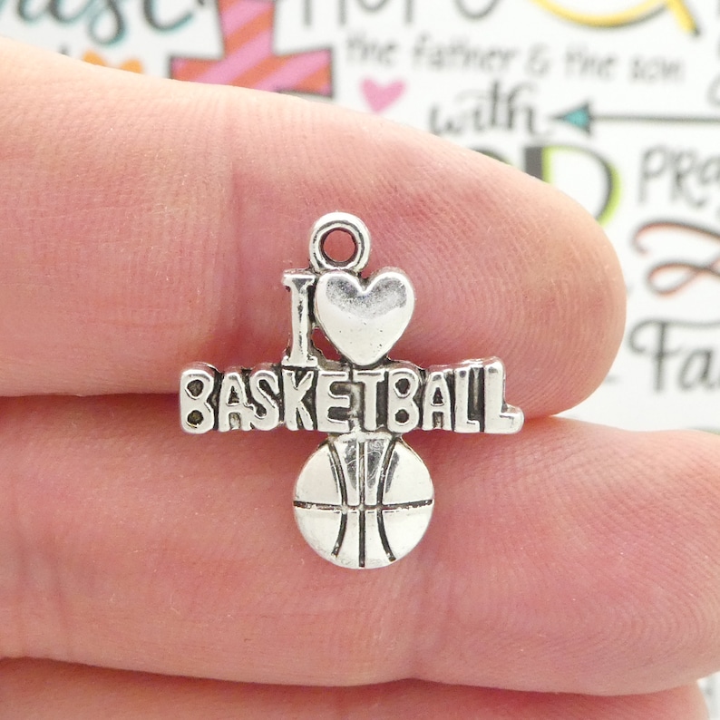 BULK 30 I Love Basketball Charm Silver 22x20mm by TIJC SP1878B Etsy