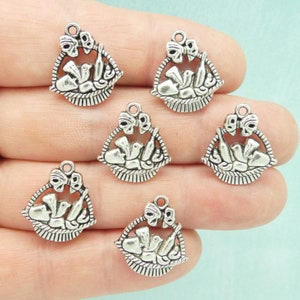 8 Silver Wine Basket Charm Pendant Double Sided by TIJC SP1329 image 3