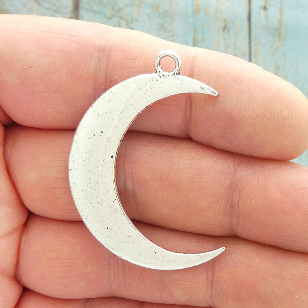 BULK 9 Silver Crescent Moon Charm Pendant by TIJC SP1290B - Etsy