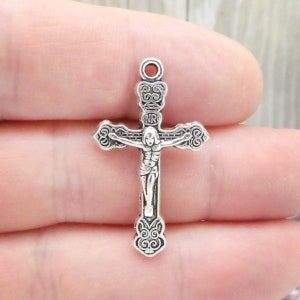 6 Silver Crucifix Cross Charm Pendant 34x19mm by TIJC SP0002