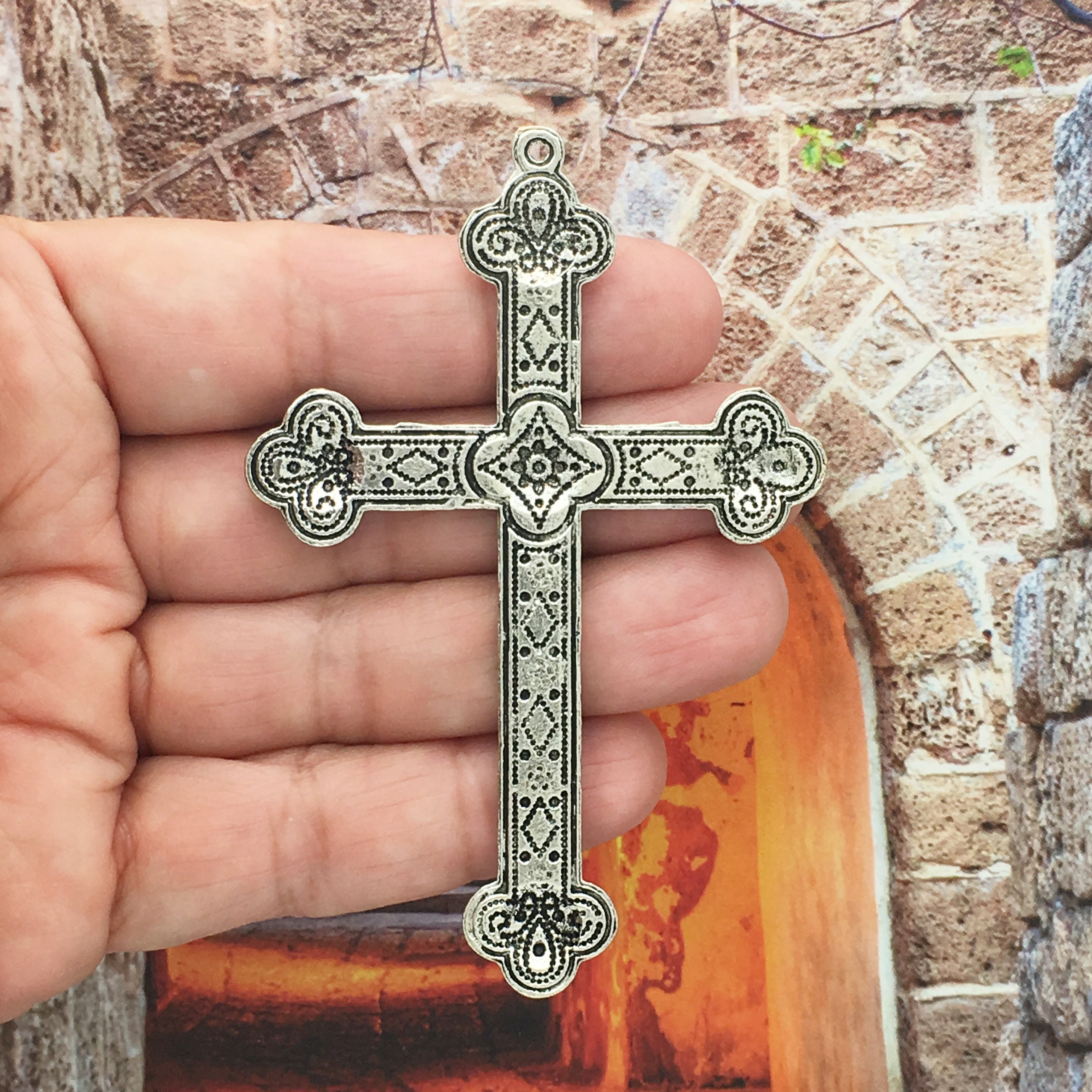 5cザーディクリカ 2 Silver Cross Charm Pendant 80x53mm by TIJC SP0031 - Etsy