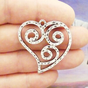 2 Silver Open Heart Charm Pendant Medium by TIJC SP2055
