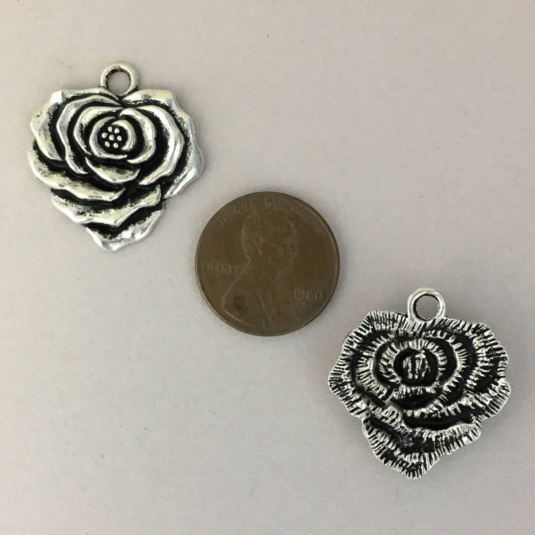 5 Silver Rose Flower Charm by TIJC SP0722 - Etsy Canada
