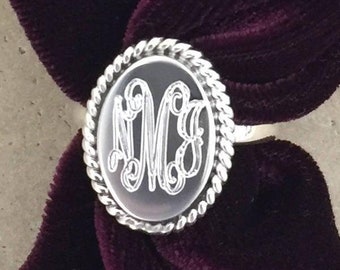 Personalized Engraved Oval Sterling Silver Monogram Ring by TIJC 08116in