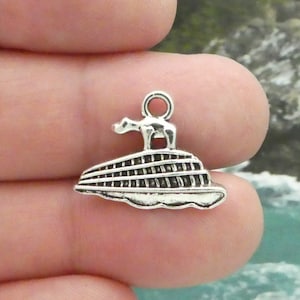 12 Silver Steamboat Charm Boat Pendant 16x21mm by TIJC SP0894