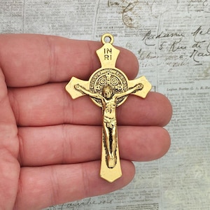 Bulk 3 Gold St Benedict Crucifix Cross Charm by TIJC SP1675B