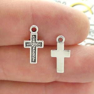 BULK 50 Simple Silver Cross Charm Pendant Tiny by TIJC SP1879B