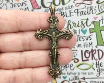 2 Crucifix Cross Charm Pendant for Rosary Parts Bronze by TIJC SP1563