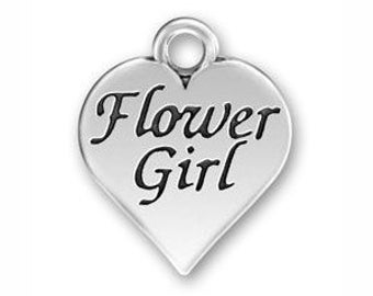 5 Silver Heart Flower Girl Charm 18x16mm by TIJC SP0552