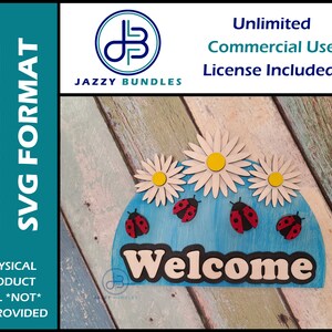 Ladybug Round Welcome Sign SVG, Wreath Welcome Sign, Ladybug Tiered Tray Decor SVG Laser File, Shelf Sitter Sign SVG, Digital Laser File