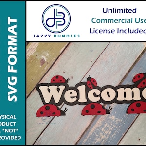Ladybug Welcome Sign SVG File, Wreath Welcome Sign, Ladybug Tiered Tray Decor SVG Laser File, Shelf Sitter Sign SVG, Digital Laser File