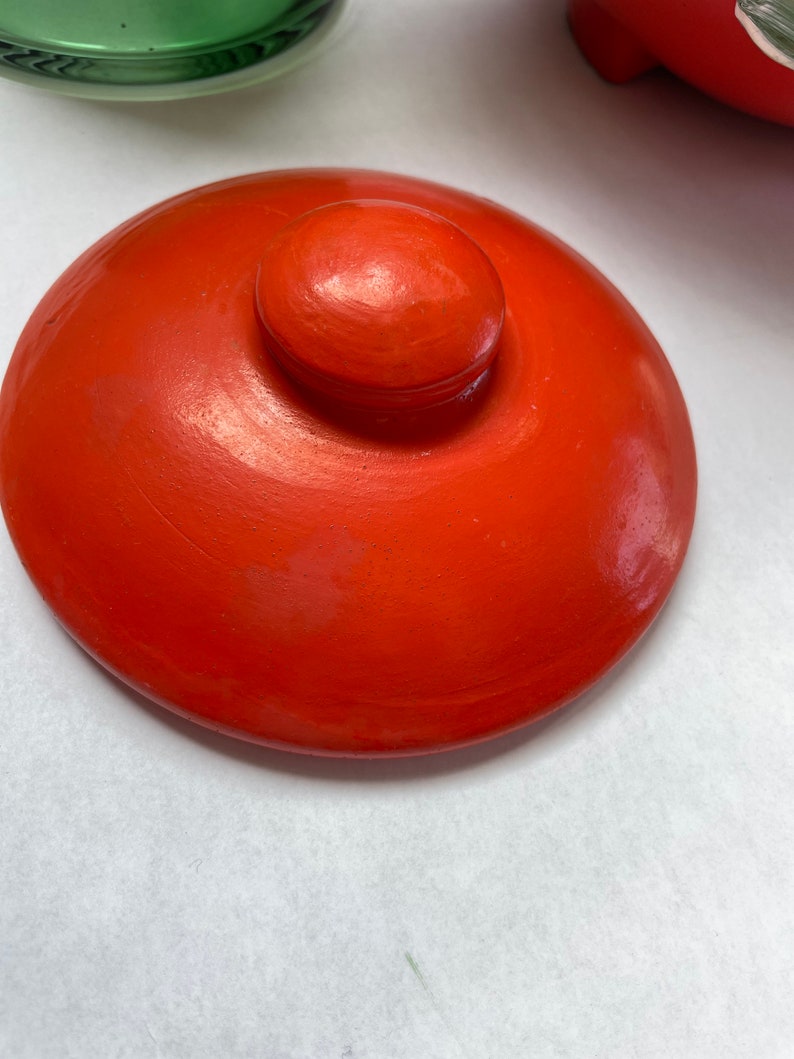 Ransburg Pottery Red Orange Cookie Jar With Hand Painted Aster Flowers