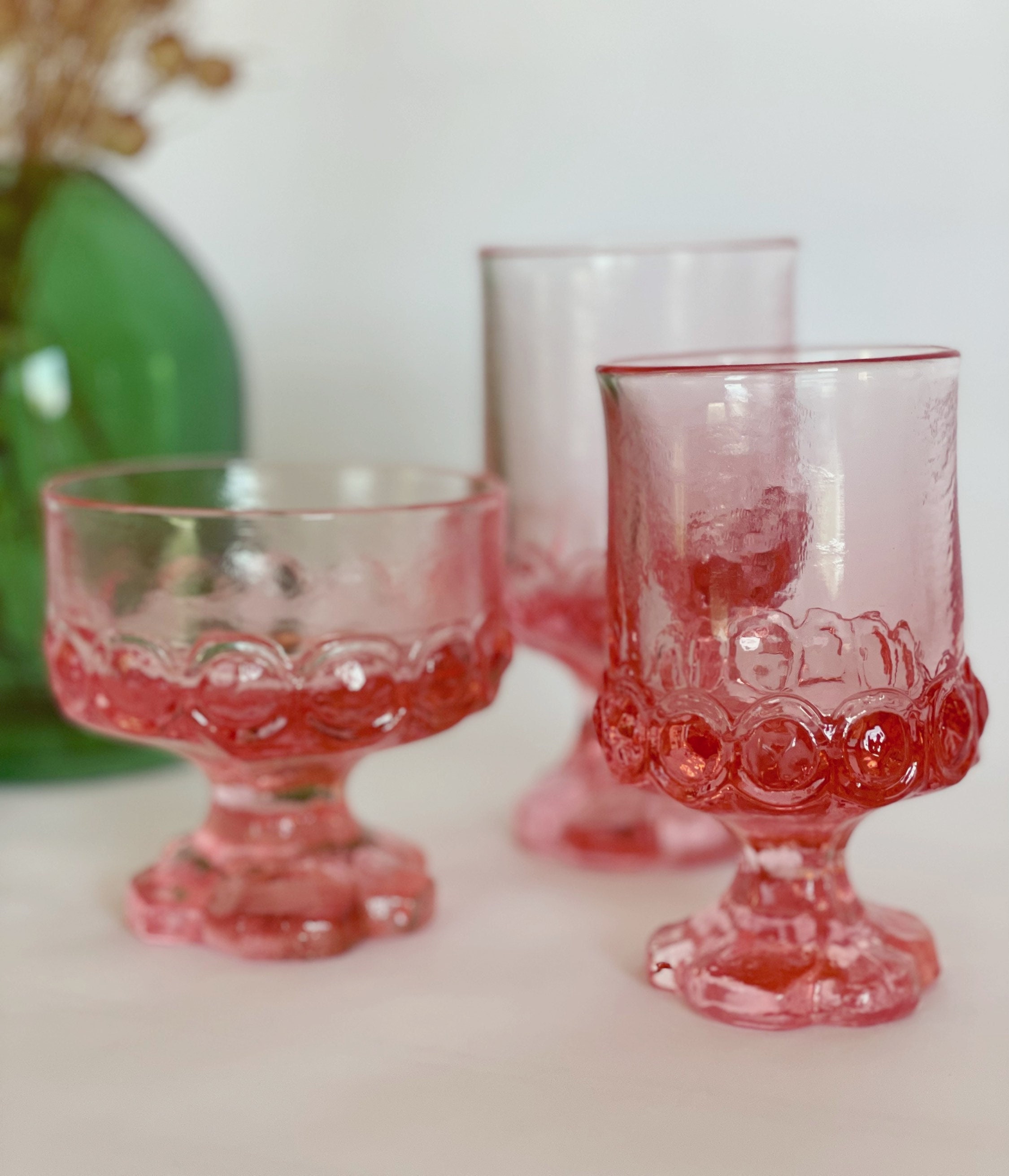 6 Pack Pink Vintage Glassware Set, 10oz Romantic Drinking Glasses, Colored  Water Glasses, Pink Embos…See more 6 Pack Pink Vintage Glassware Set, 10oz