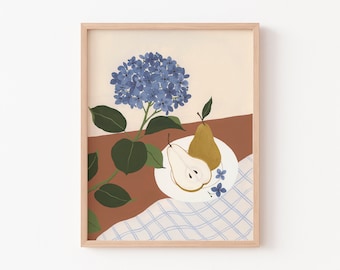 Pears & Hydrangea - Art Print - Wall Art - Poster - Papier Fleuri Co