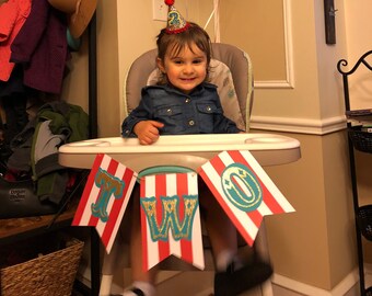 Two highchair banner, highchair banner, Circus highchair banner, Circus decorations, Circus theme decorations, Circus Two highchair banner
