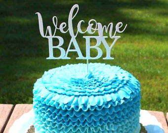Bienvenido bebé adorno de torta oro bebé ducha torta, Bienvenido bebé, Topper de la torta, torta de bebé ducha, ducha de bebé