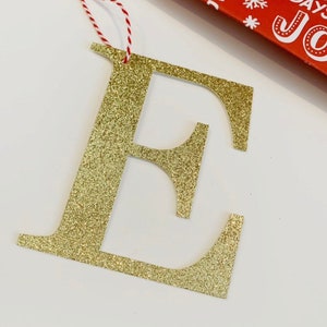 Glitter Letter Ornament, Custom Alphabet Glitter Tag, Glitter Gift Tags, Custom Name Ornament, Initial Ornament, Gift tag, holiday gift tag