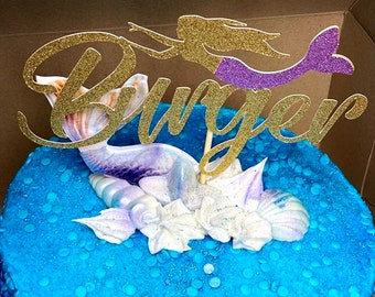 Topper de gâteau de sirène, topper personnalisé de gâteau de sirène, anniversaire de sirène, partie de sirène, décorations de sirène