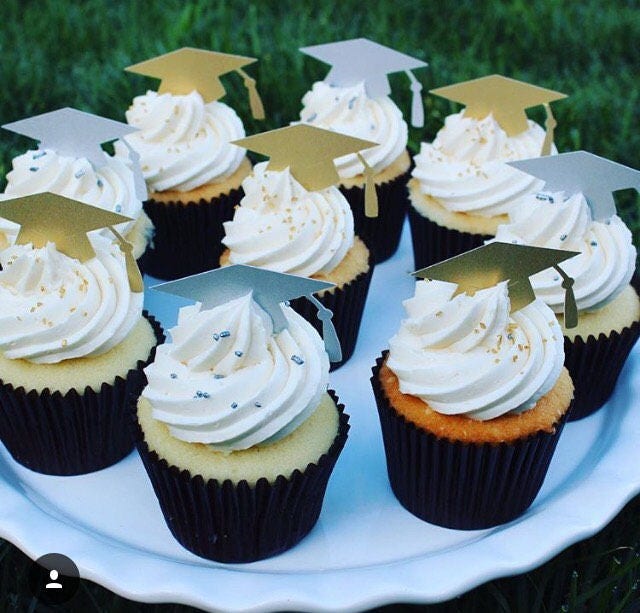 24 Stück Cupcake-Topper Abschluss 2025 – Glitzer, Blau/schwarz, Für Kuchen & Deko