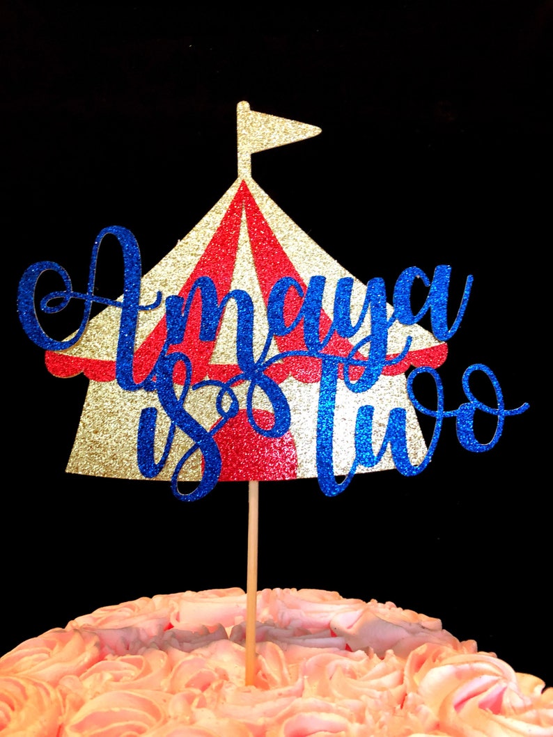 circus cake topper, circus birthday cake topper, circus decorations, circus theme birthday, two birthday cake topper, carnival cake topper image 3