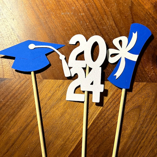Palos de centro de mesa de graduación 2024, fiesta de graduación, decoración de fiesta, decoraciones de graduación, graduación, clase de 2024, fiesta
