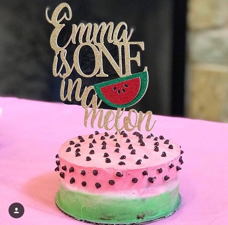 One in a melon cake topper, 1st birthday watermelon cake topper, wate…