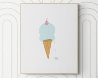 Melting ice cream cone illustration Print