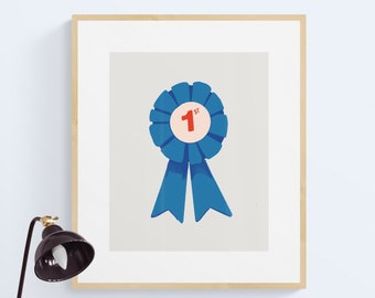 Blue ribbon 1st place illustration Print