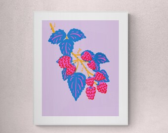 Raspberry Illustration Print Pop Art-Inspired Colorful