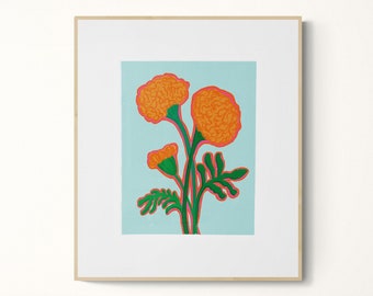 Marigold floral illustration Print