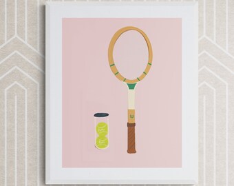 Vintage Tennis Racquet Print Pink