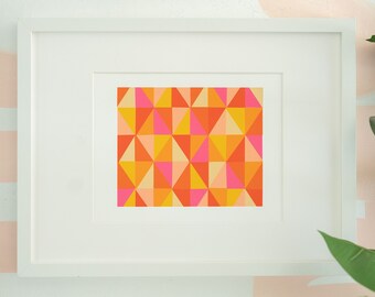 Pink Orange and Yellow Triangles Digital Quilt Print
