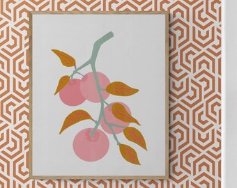 Apple Tree Illustration Print Pink and Mint