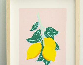 Lemon Illustration Print Pink and Yellow