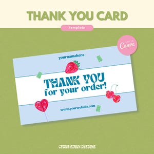 Niedliche Süßigkeit-Danke-Karte Vorlage | Bearbeitbare Canva Vorlage Danke Bestellkarte | Einzigartiges Business Branding | Cyber Sirene Designs