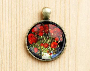 Locket Necklace Red Poppies Locket Red Poppy Flower In Field Blue Sky Unique Art Necklace Jewellery Gift Handmade By Verabel