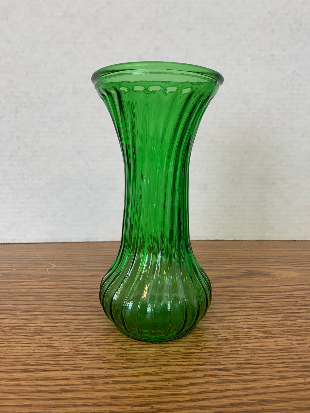 Vintage Hoosier Glass Vase, Green Glass Vase, Swirl Design Vase, Flower