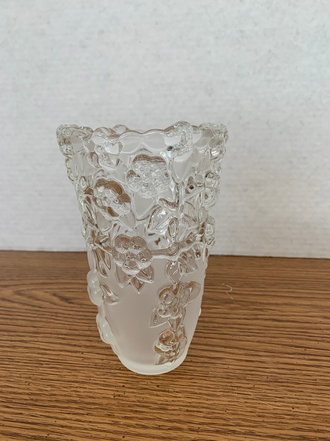 Vintage Clear Glass Vase Frosted Glass Vase Floral Vase Etsy